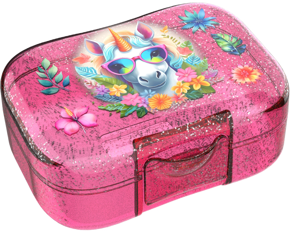 Snackdoosje met clip unicorn glitter